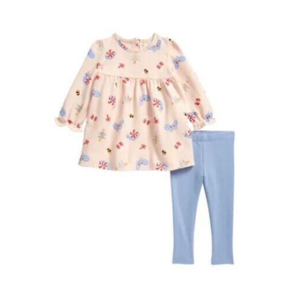 Tucker + Tate Holiday Fleece Tunic & Leggings Set Pink Glow Sparkle 6M $42
